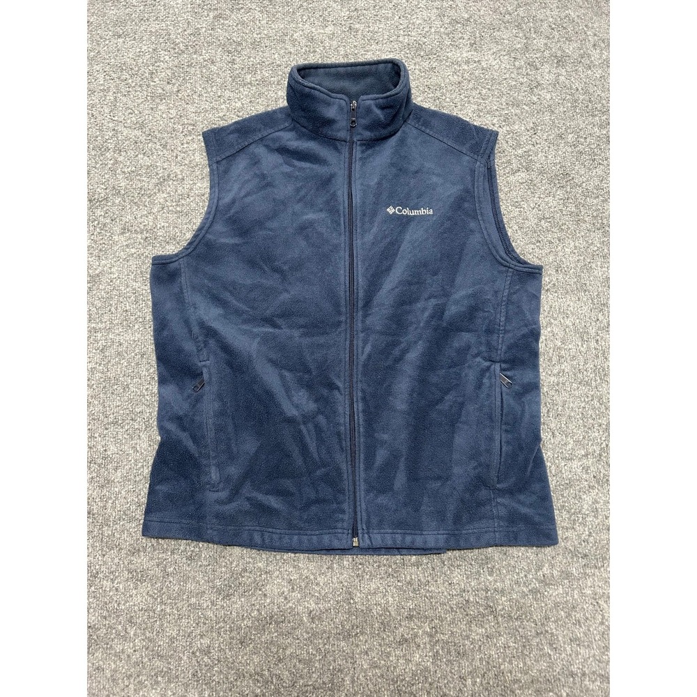 Columbia Vest Womens Size L Navy Blue Fleece Full Zip Mock Neck Outdoor Classic